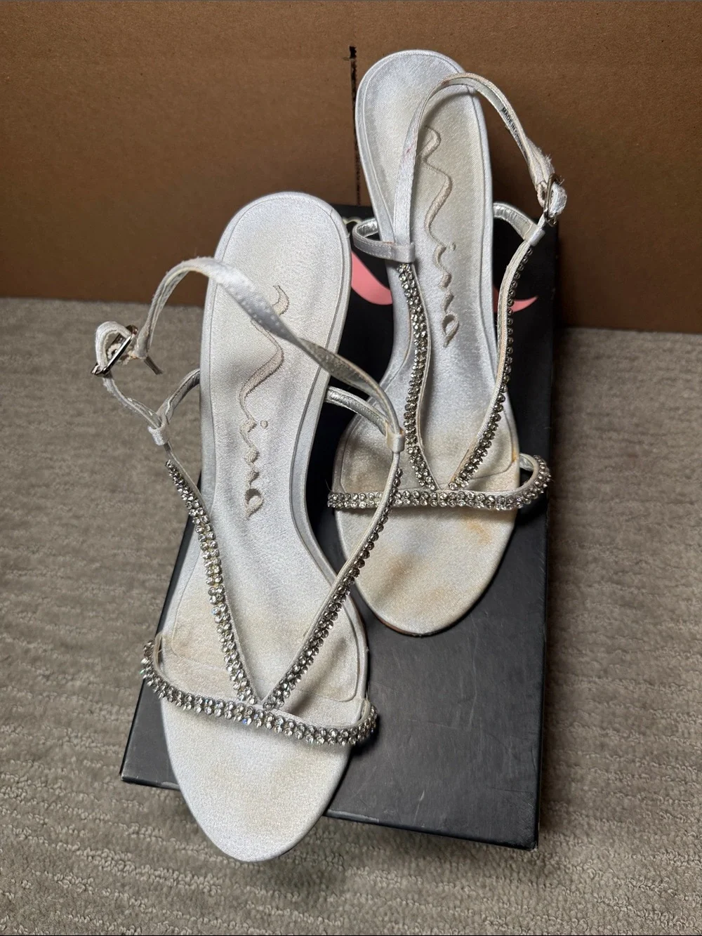 Nina Silver Rhinestone Slingback Heels